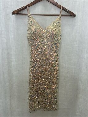 Alyce Paris Sequin Slip Dress in Champagne Gold Size 000 Excellent Condition